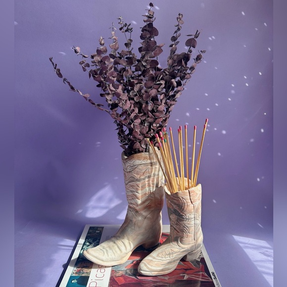 Other - Vintage Marbled Concrete Cowboy Boot Sculpture Planter Vase Distressed (Larger)